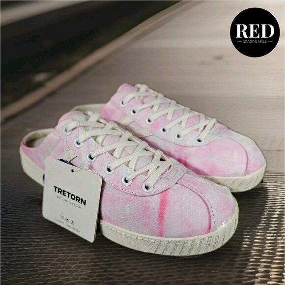 Tretorn Lace up Sneaker Mules Easy Nylite Canvas Pink White Dye - Women's Size 9 - Picture 3 of 15